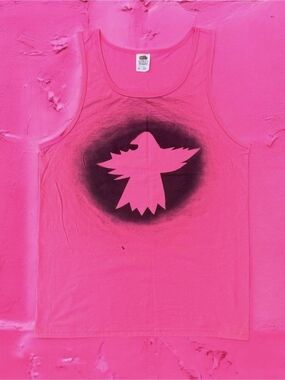 PINK DOVE TANK lightweight tank top with black spray paint dove design - MEDIUM